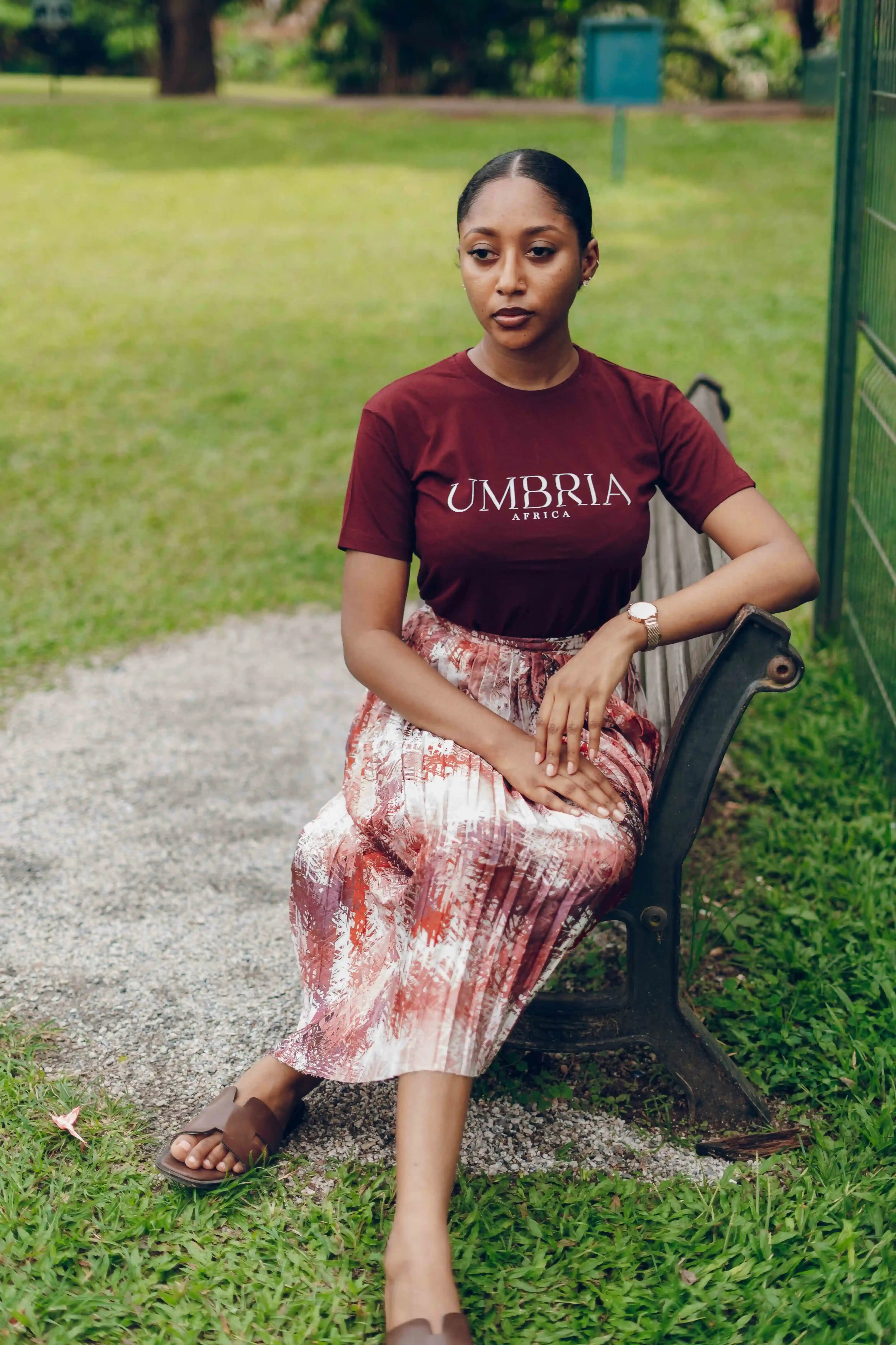 Scarlet Midi Skirt worn by a model.
