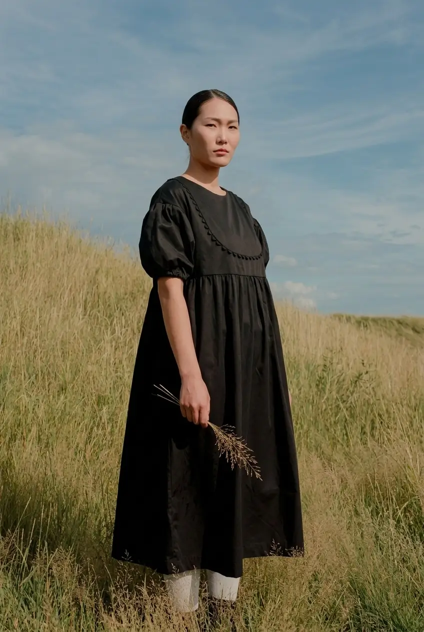 Gathered Field Dress worn by a model.